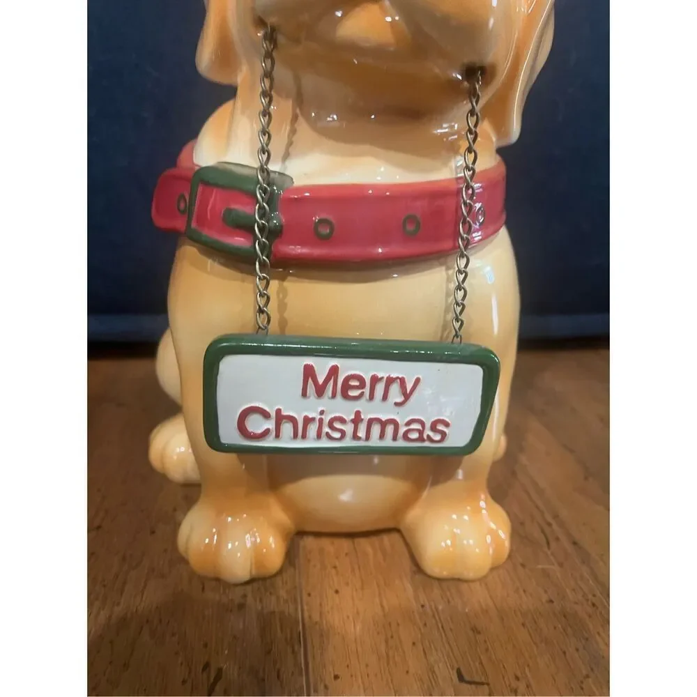 CKRO Puppy Dog Ceramic Merry Christmas or Welcome Sign Cookie Jar